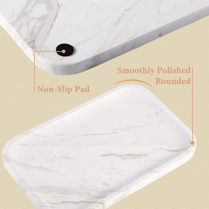 karibiber Marble Vanity Tray, Marble Bathroom Tray Countertop, Decorative Trays for Dresser Organizer, White Stone Storage Serving Trays for Kitchen, Perfume, Jewelry Cathall Holder - Image 4